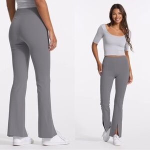 Vuori Lux Rib Split Bootcut Flare Textured Leggings in Heather Grey Size Small